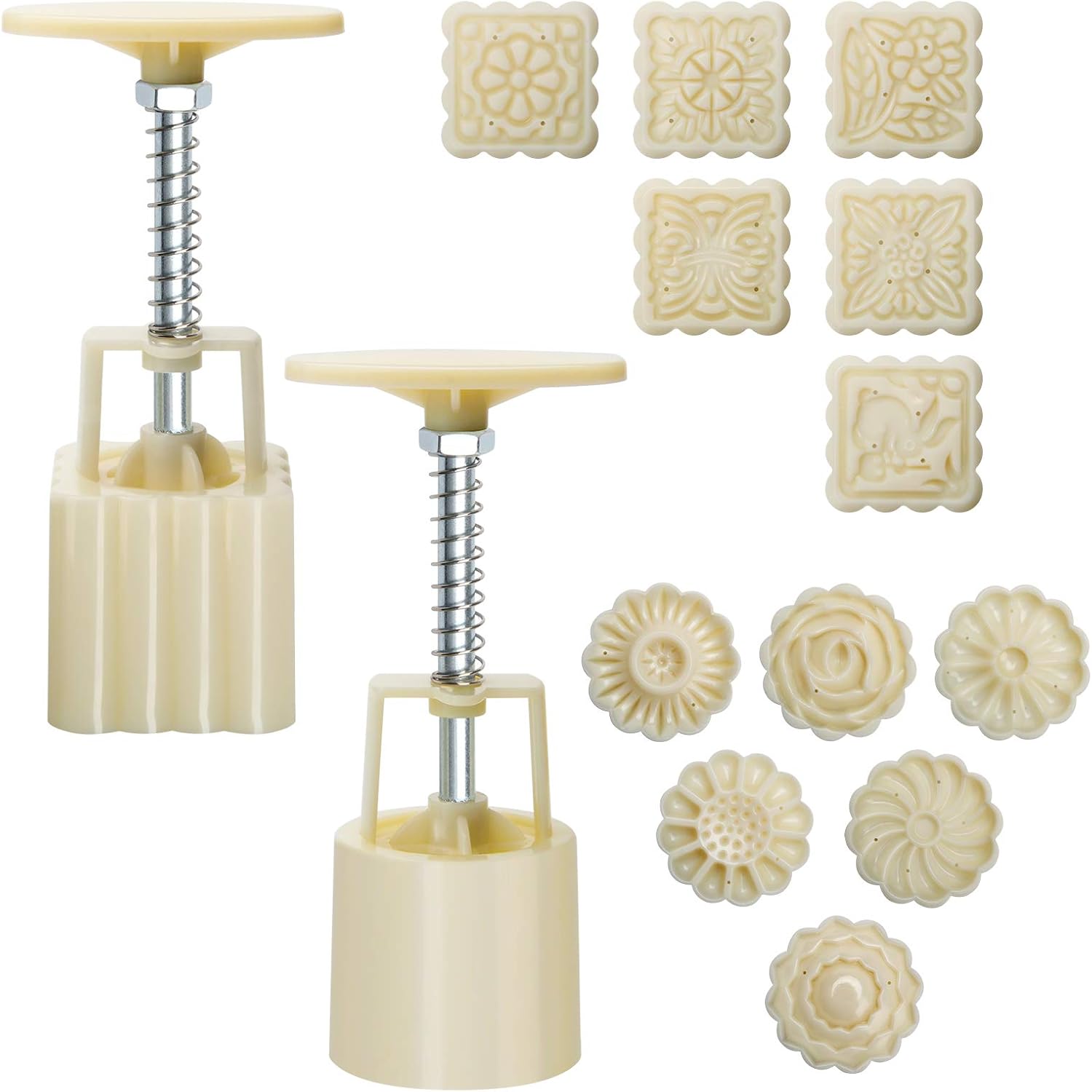 Luxiv moon cake mold set with multiple patterns on a kitchen counter