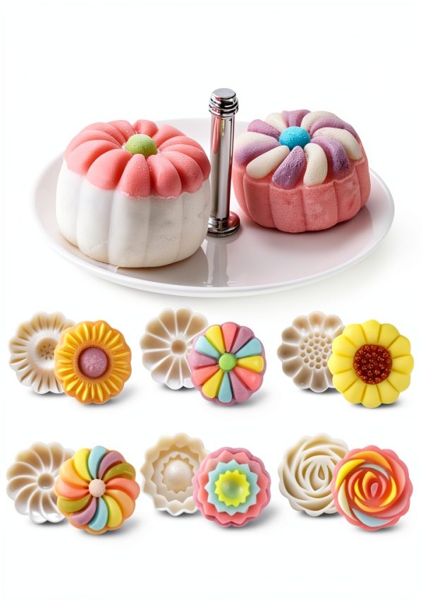 LIUSM Cookie Stamps 6 Piece Set Moon Cake Mold-1
