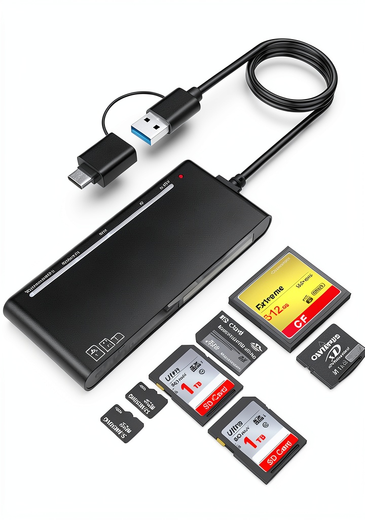 Installing Rocketek 7-in-1 USB-C Card Reader Black 5Gbps on a wooden desk