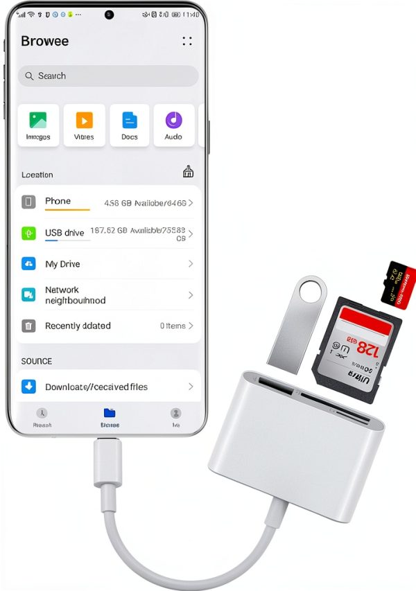 MujuDoler USB-C SD Card Reader 3-in-1 Dual Slot White Model C4-C-4