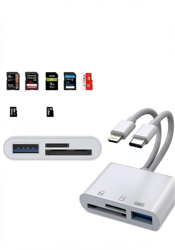USB C Lightning Card Reader CULGC X-116 White Dual SD TF USB 5Gbps-1