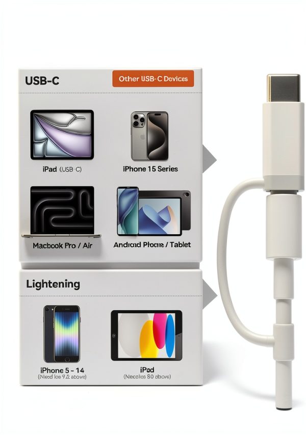AkHolz SD Card Reader L4Lte White Dual-Connector 3-in-1 Built-In Cords-4