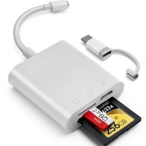 Oyuiasle iPhone SD Card Reader 2-in-1 Lightning USB-C Adapter White-0