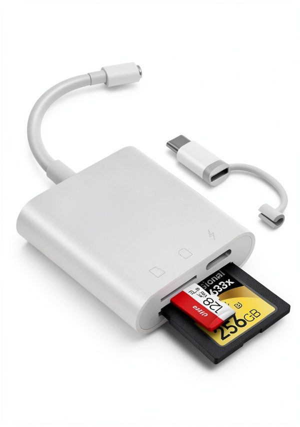 Oyuiasle iPhone SD Card Reader 2-in-1 Lightning USB-C Adapter White-0