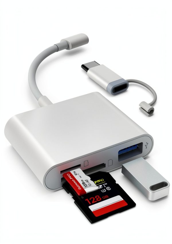 AkHolz SD Card Reader L4Lte White Dual-Connector 3-in-1 Built-In Cords-0