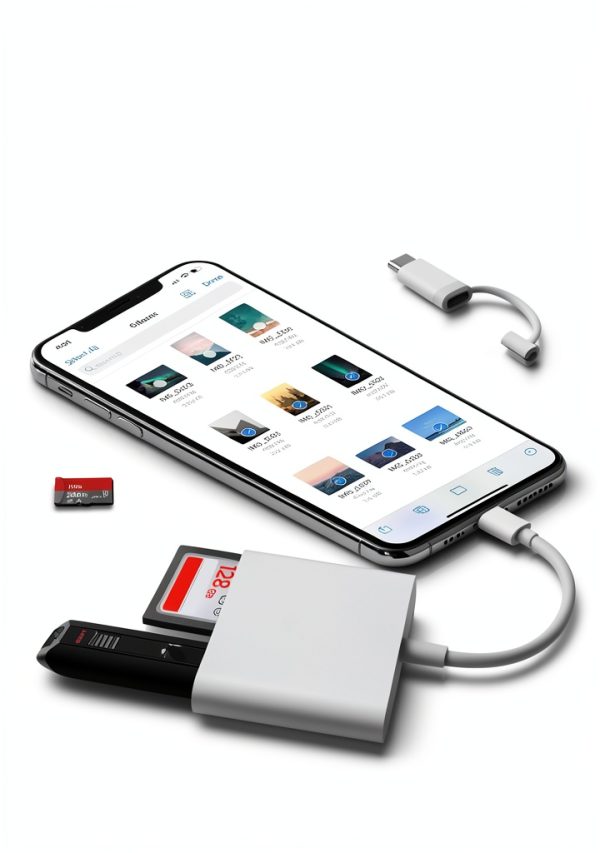 AkHolz SD Card Reader L4Lte White Dual-Connector 3-in-1 Built-In Cords-2