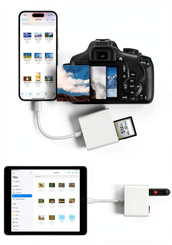 AkHolz SD Card Reader L4Lte White Dual-Connector 3-in-1 Built-In Cords-3