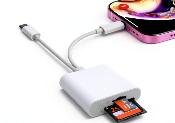 Denlane 5-in-1 USB‑C & Lightning SD Card Reader White-0