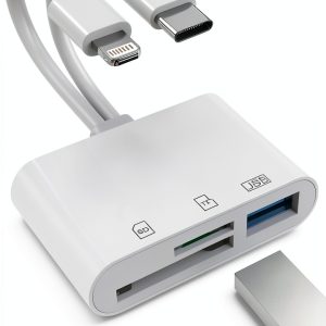 USB C Lightning Card Reader CULGC X-116 White Dual SD TF USB 5Gbps-0