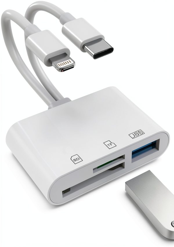 USB C Lightning Card Reader CULGC X-116 White Dual SD TF USB 5Gbps-0